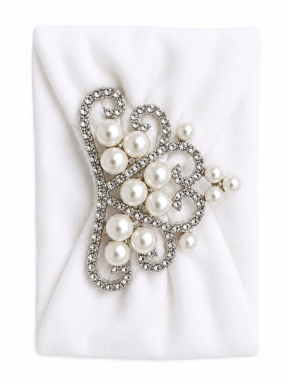 Elegant Baby White Rhinestone & Pearl Baby Headband Special Occasion Baptism